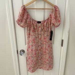 NWT Trixxi Pink Floral Dress‎ Off Shoulder Button-Front New With Tags